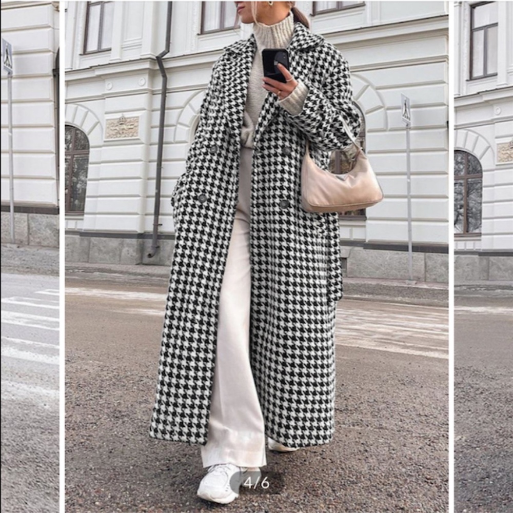 COMMENCE Oversized Houndstooth Tweed Trench Coat Size M NWT